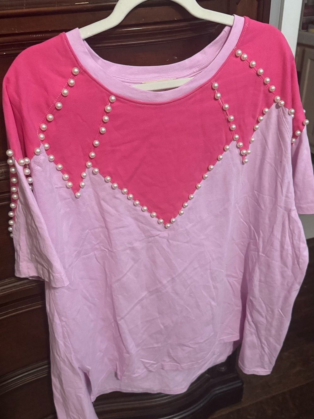Fantastic Fawn Two-Tone Pink Pearl-Trim Sweatshirt
